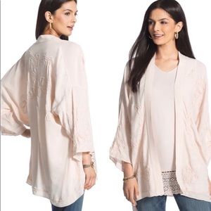 Chico’s Baby Pink Floral Embroidered Kimono NWT